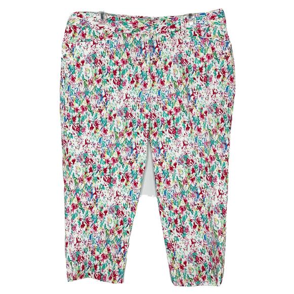cassamode Pants - Cassmode New York White Floral Pants Chinos Crop Stretch Cotton Capri Sz 18 New
